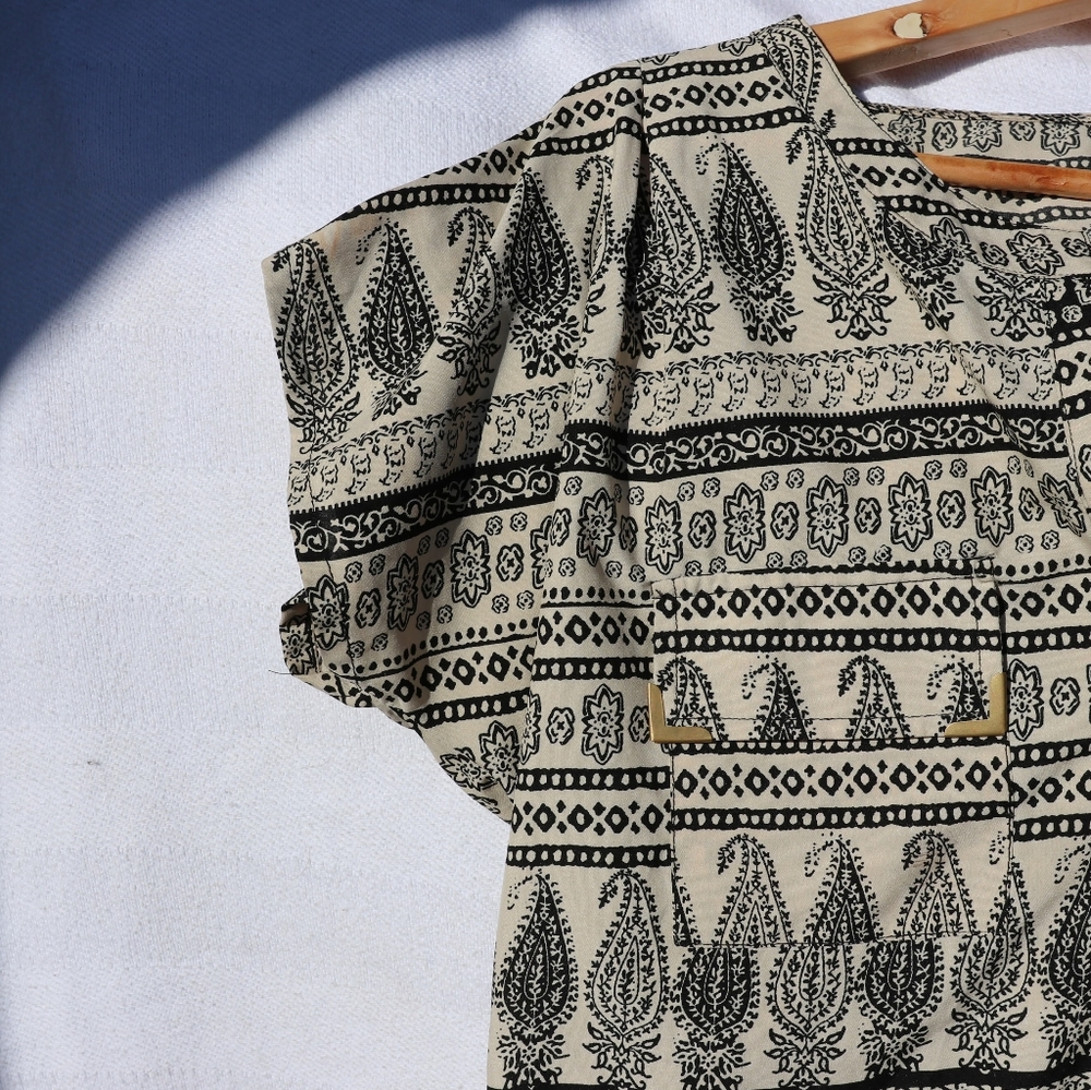 Vintage Elephant Print and Gold silk flowy top